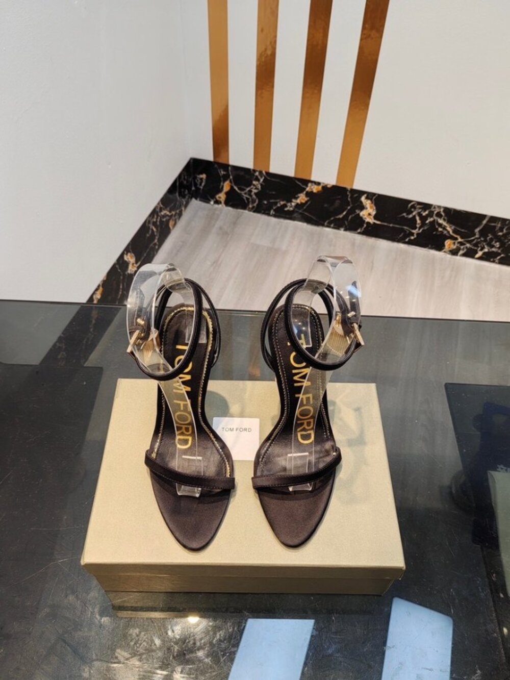 Tom Ford Black Satin Pointed Toe Stiletto Heel Sandals Thin Single Toe Strap